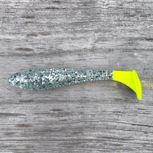 Flats Shad Salt-N-Pepa W/ Chartreuse Tail 3.8”