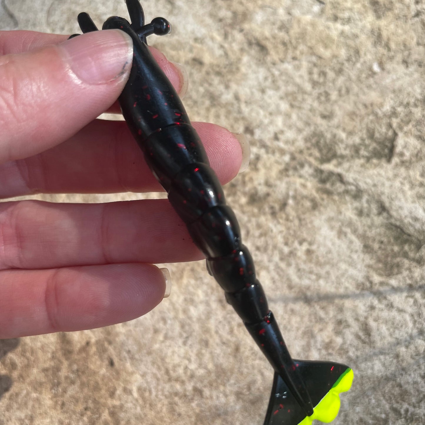 4" Finesse Shrimp Morning glory w/Chartreuse Tail