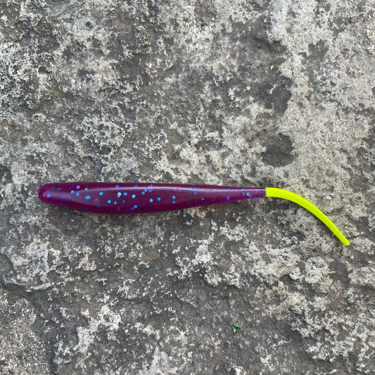 Flats Dart 5” Plum w/Chartreuse tail